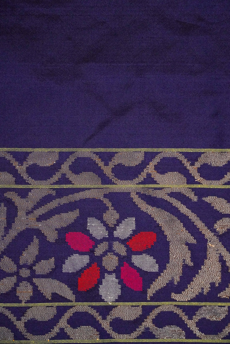 Handwoven Violet Real Zari Banarasi Cotton Jamdani  Saree