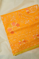 Handwoven Yellow Real Zari Banarasi Cotton Jamdani  Saree