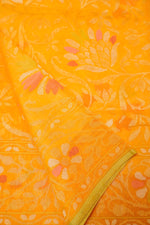 Handwoven Yellow Real Zari Banarasi Cotton Jamdani  Saree