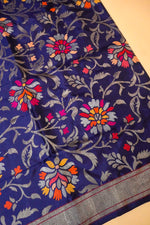 Handwoven Dark Blue Real Zari Banarasi Katan Silk Saree