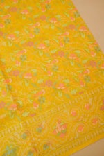 Handwoven Lemon Yellow Real Zari Banarasi Cotton Jamdani  Saree