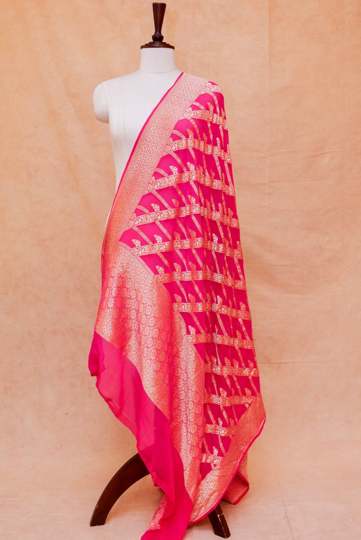 Handwoven Pink Banarasi Katan Silk Dupatta
