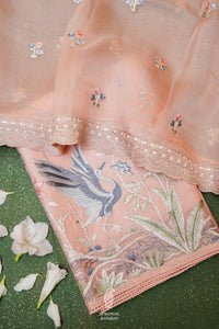 Designer Pastel Peach Organza Suit