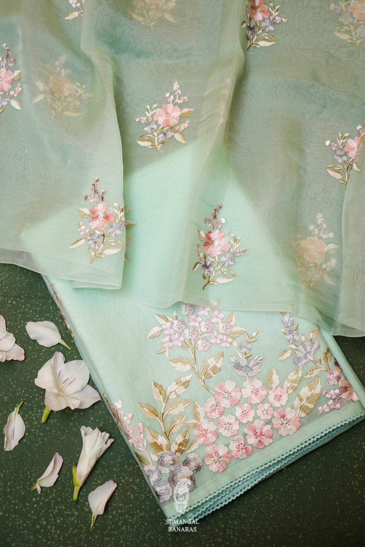 Designer Sea Green Organza Suit