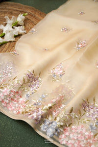 Designer Cream Organza  Saree