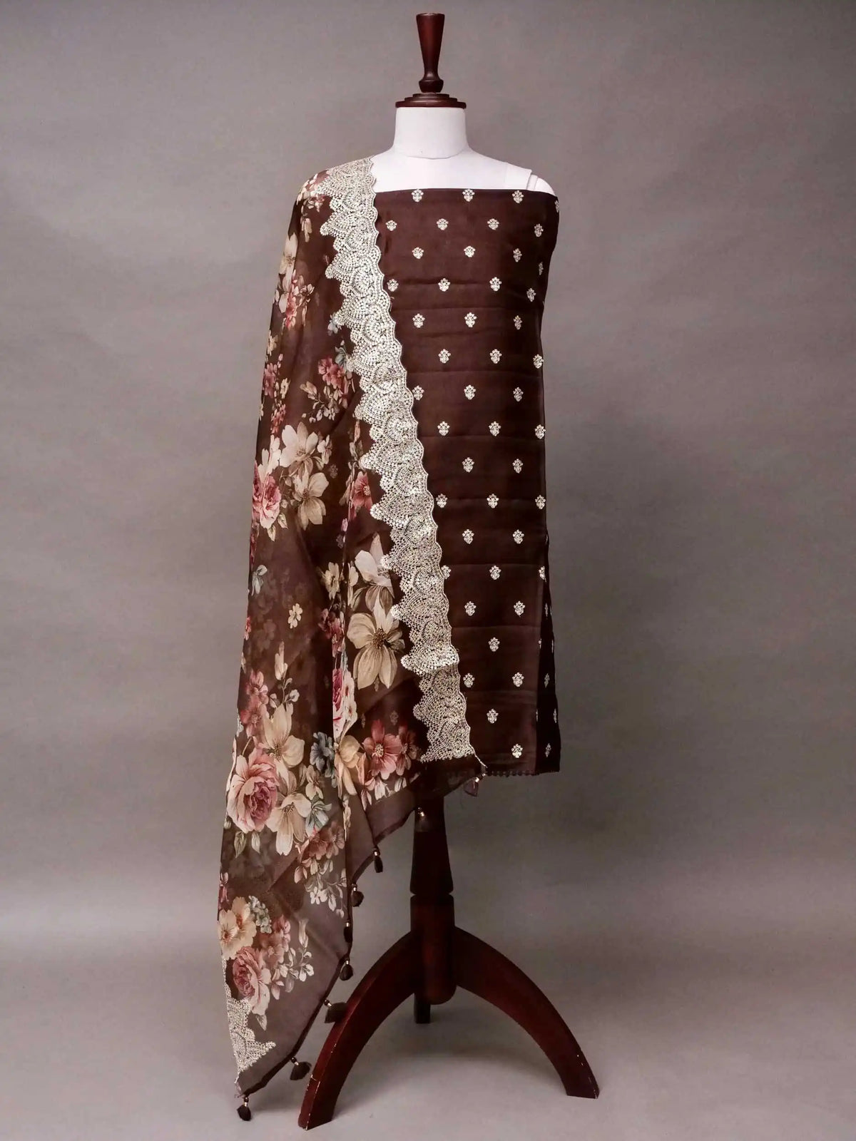 Handwoven Banarasi Brown Katan Silk Suit