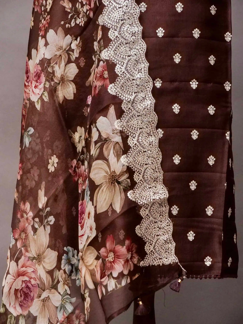 Handwoven Banarasi Brown Katan Silk Suit