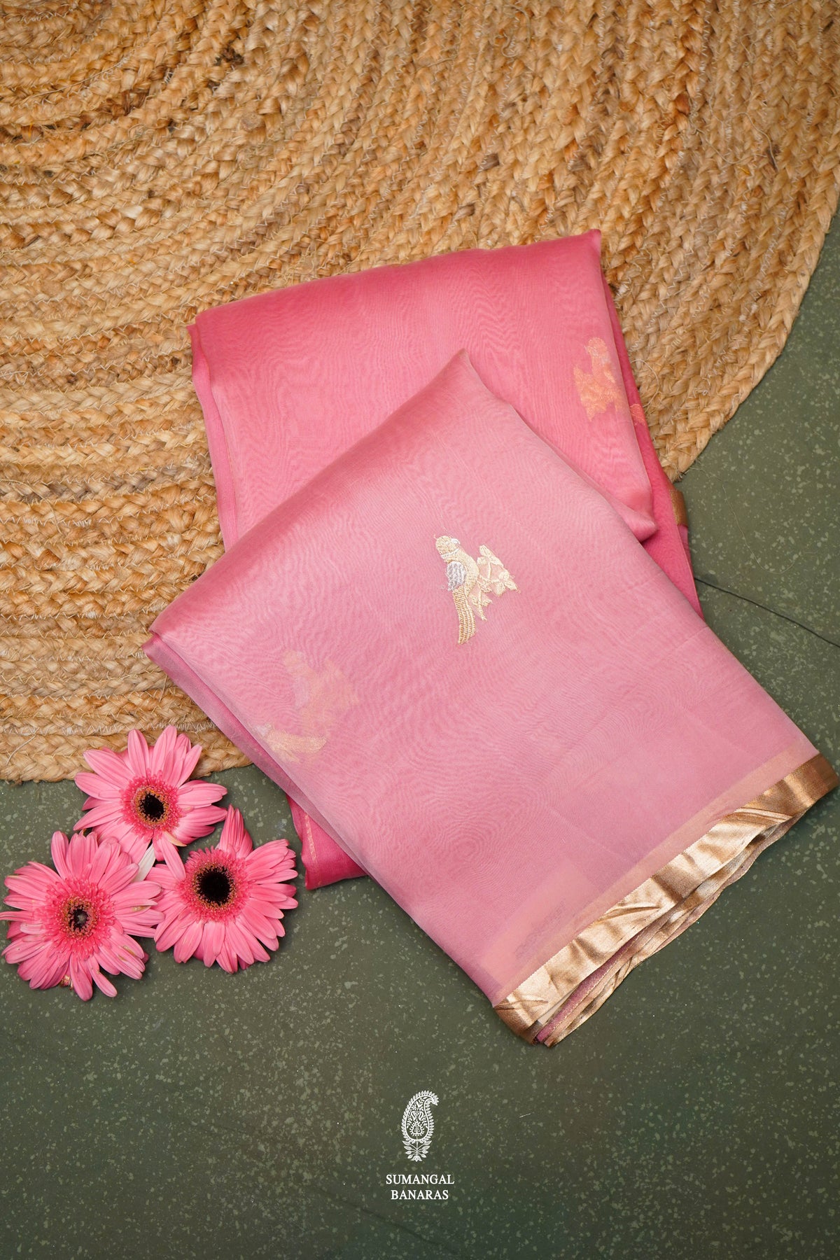 Handwoven Pastel Pink Banarasi Organza  Saree