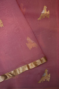 Handwoven Pastel Pink Banarasi Organza  Saree