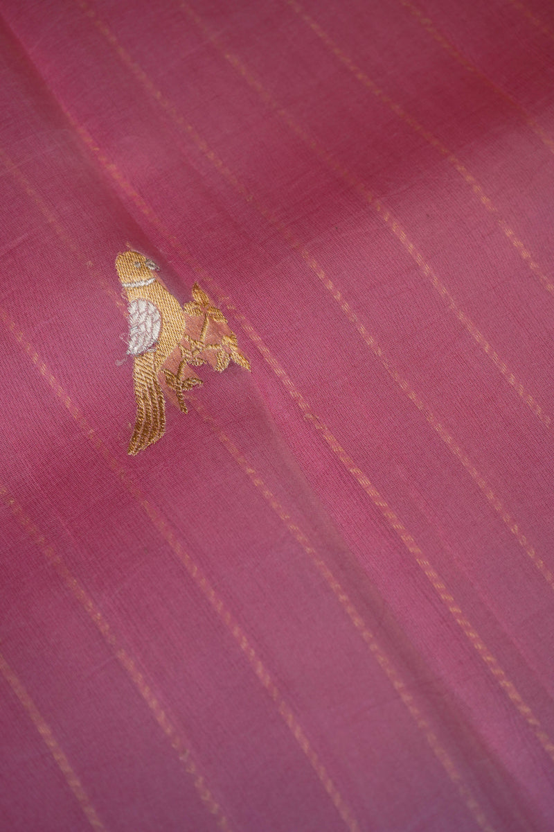 Handwoven Pastel Pink Banarasi Organza  Saree