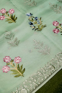 Designer Aqua Green Organza Silk Saree