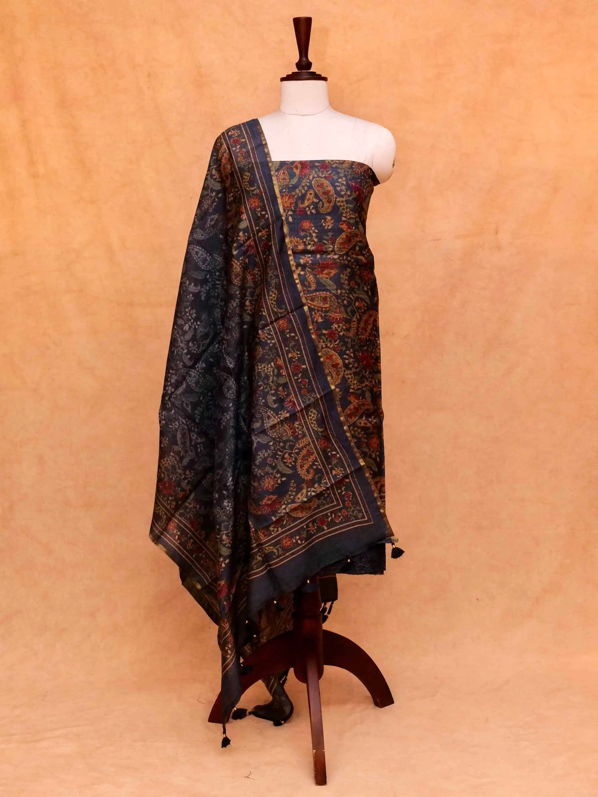 Handwoven Banarasi Navy Blue Tussar Silk Suit