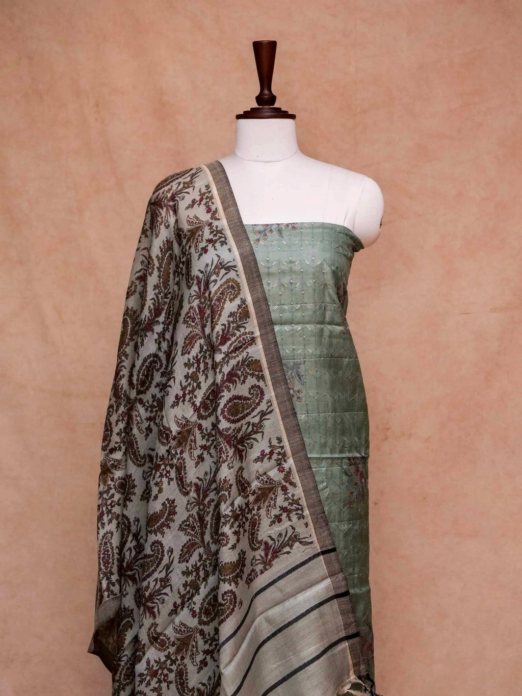 Handwoven Banarasi wild Green Soft Silk Suit