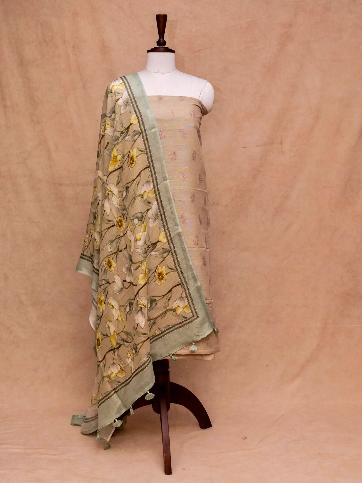 Banarasi Beige Linen Silk Suit