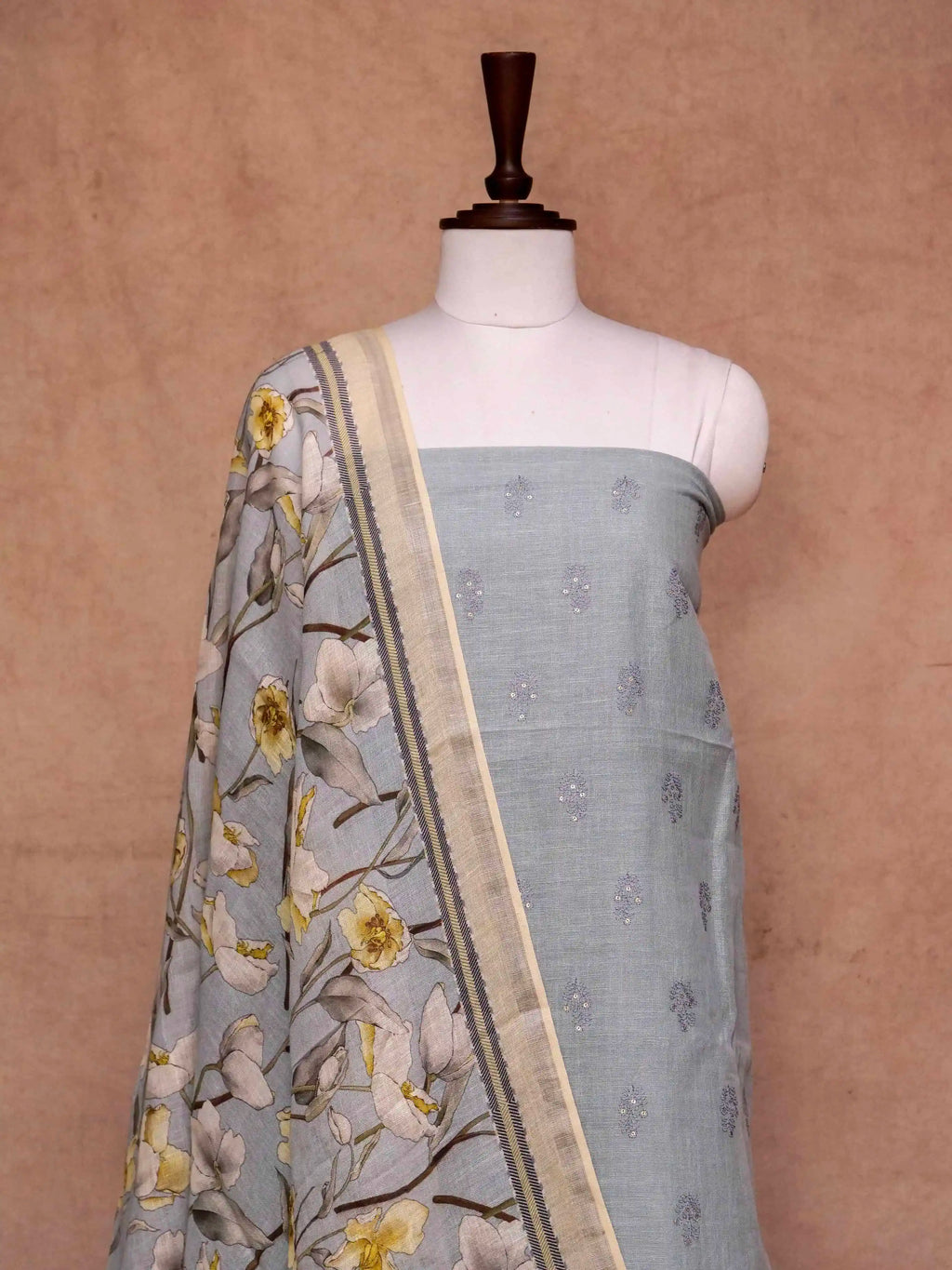 Banarasi Powder Blue Linen Silk Suit