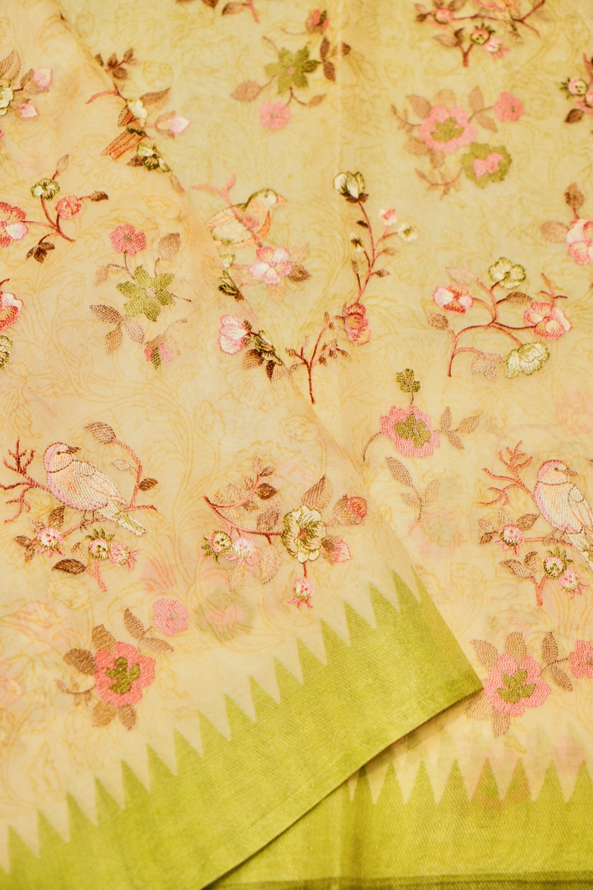 Designer Light Yellow Organza Saree