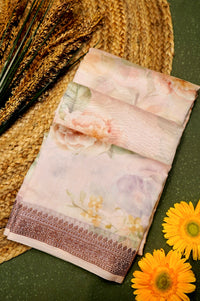 Handwoven Off white Banarasi Blended Muslin Silk Saree