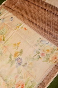 Handwoven Off white Banarasi Blended Muslin Silk Saree