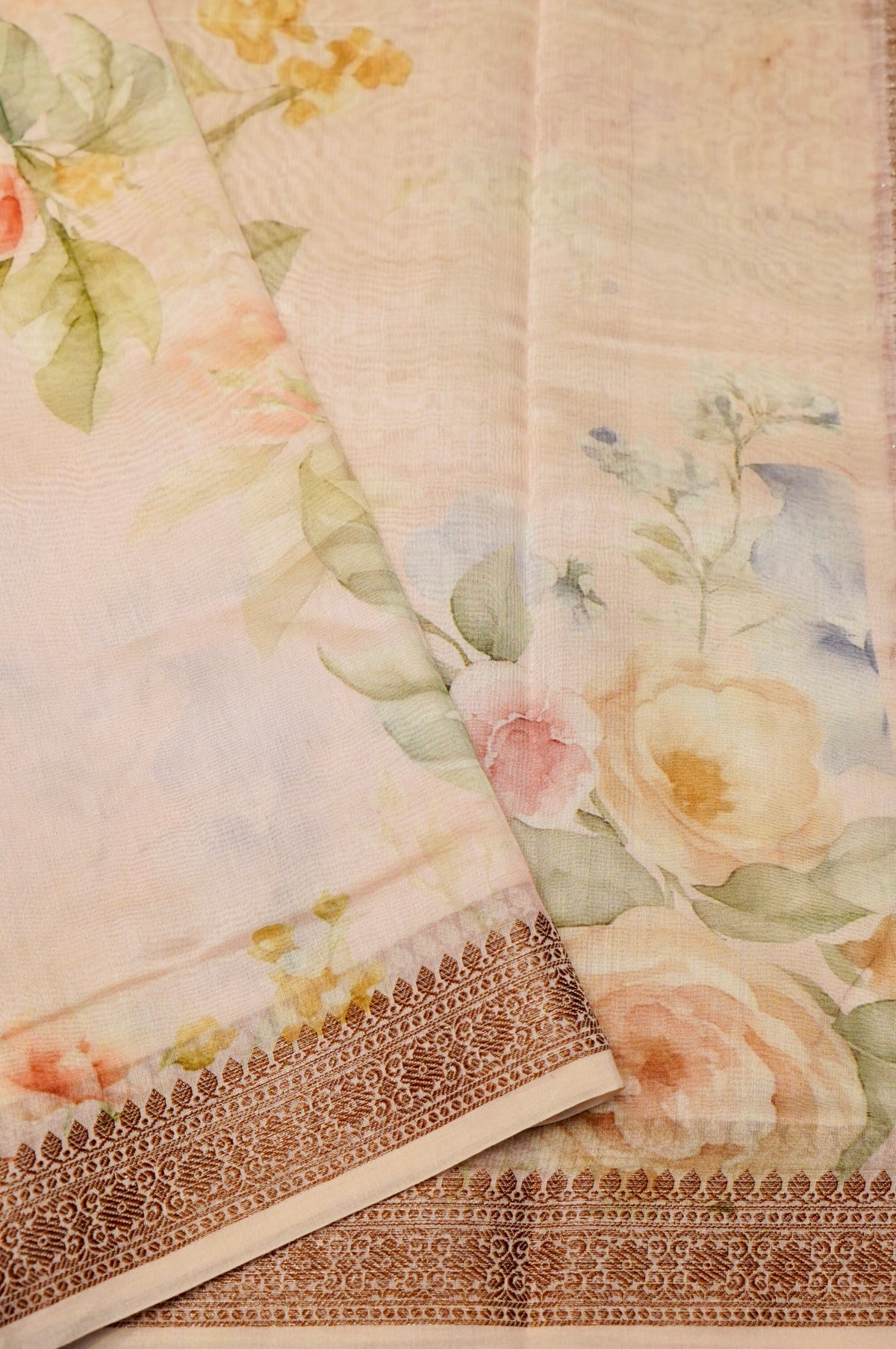 Handwoven Off white Banarasi Blended Muslin Silk Saree