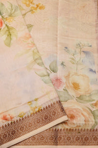 Handwoven Off white Banarasi Blended Muslin Silk Saree