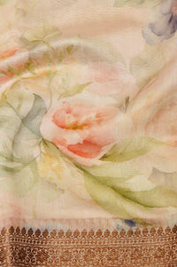 Handwoven Off white Banarasi Blended Muslin Silk Saree