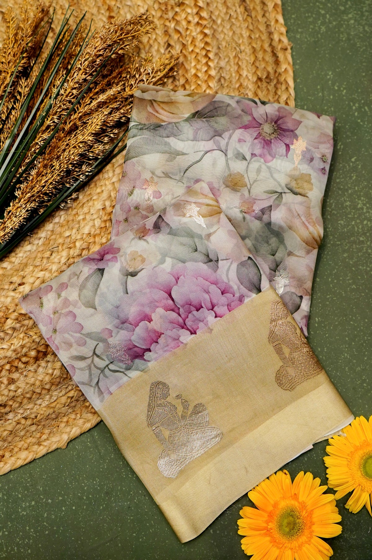 Designer Light Yellow Organza Saree