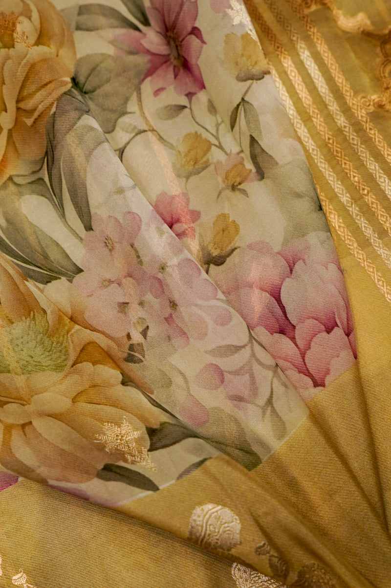 Designer Light Yellow Organza Saree