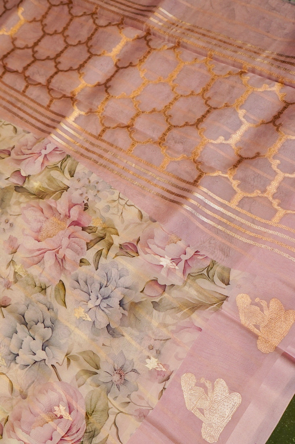 Designer Baby Pink Organza Saree