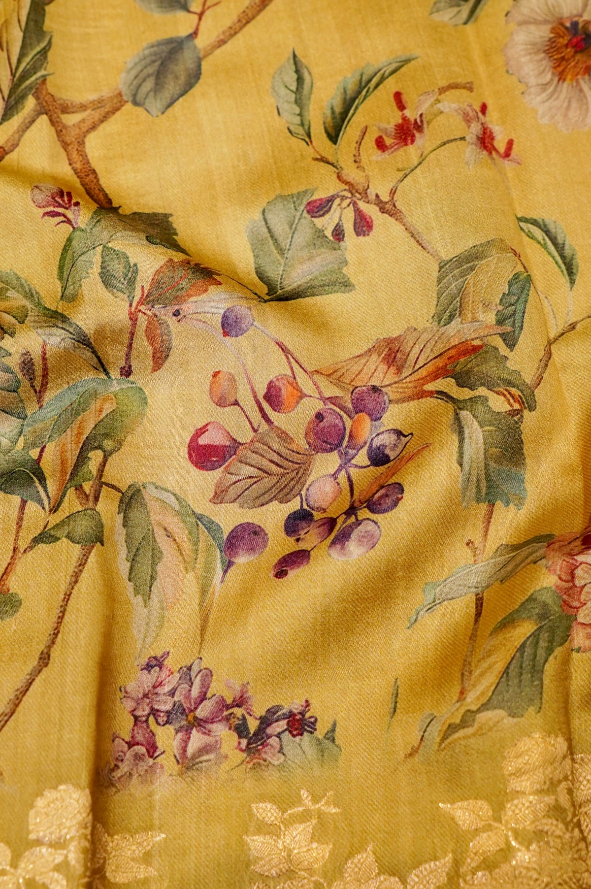 Designer Yellow Muslin Silk Saree