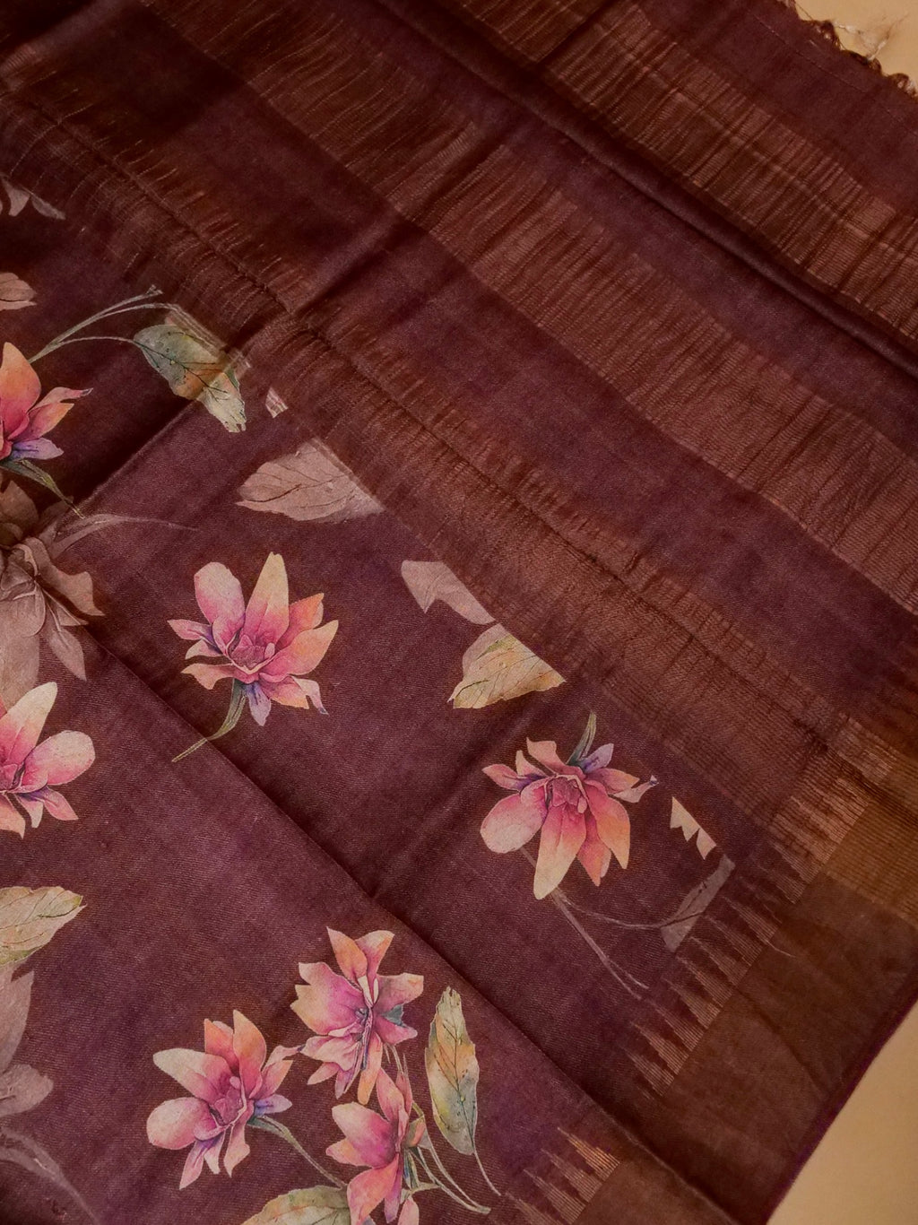 Handwoven Wine Banarasi Muslin Silk Saree