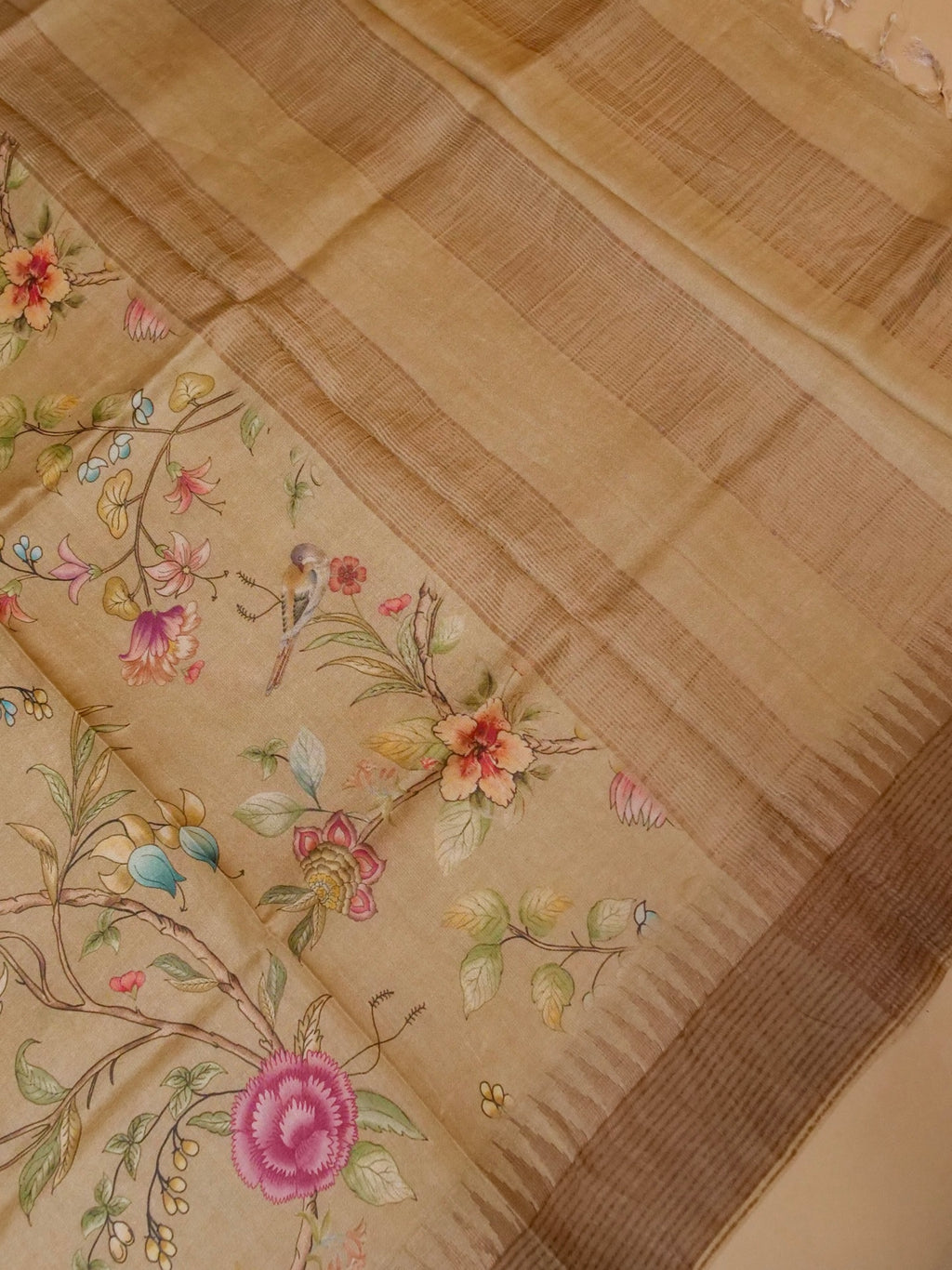 Handwoven Beige Banarasi Muslin Silk Saree