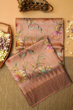 Handwoven Pastel Peach Banarasi Tussar Silk Saree