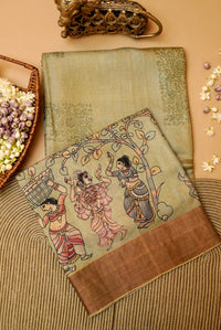 Handwoven Pista Green  Banarasi Tussar Silk Saree