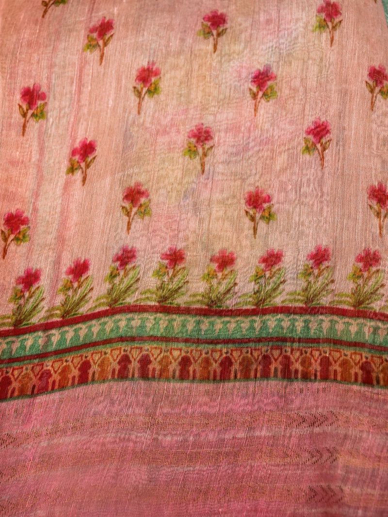 Handwoven Moss Green Banarasi Muslin Cotton Saree