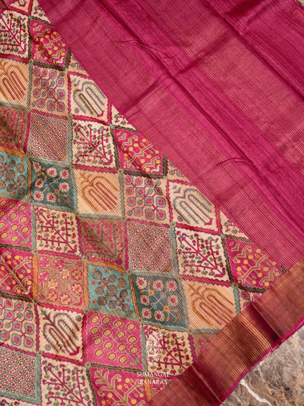 Handwoven Sweet Pink Banaras Tussar Silk Saree