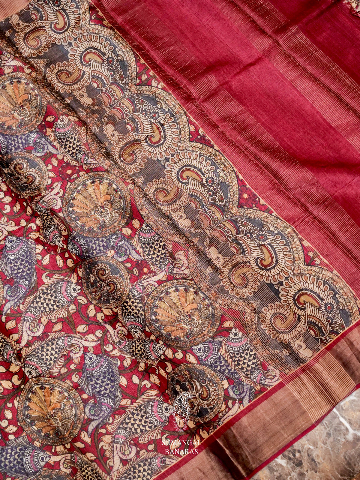 Handwoven Pinkish Red Banaras Tussar Silk Saree