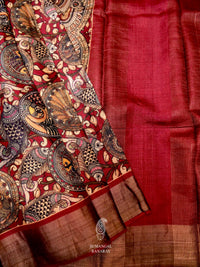 Handwoven Pinkish Red Banaras Tussar Silk Saree