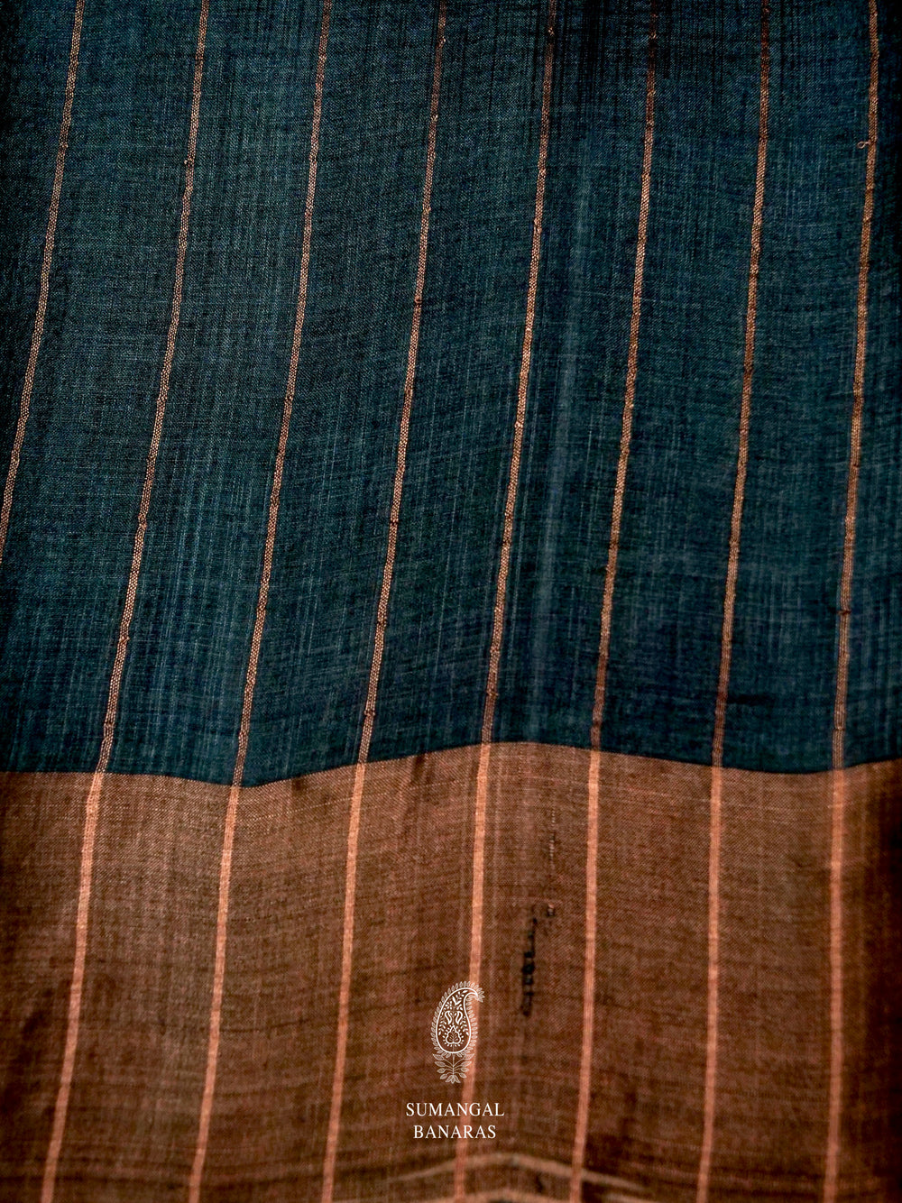 Handwoven Kalamkari Blue Banaras Tussar Silk Saree