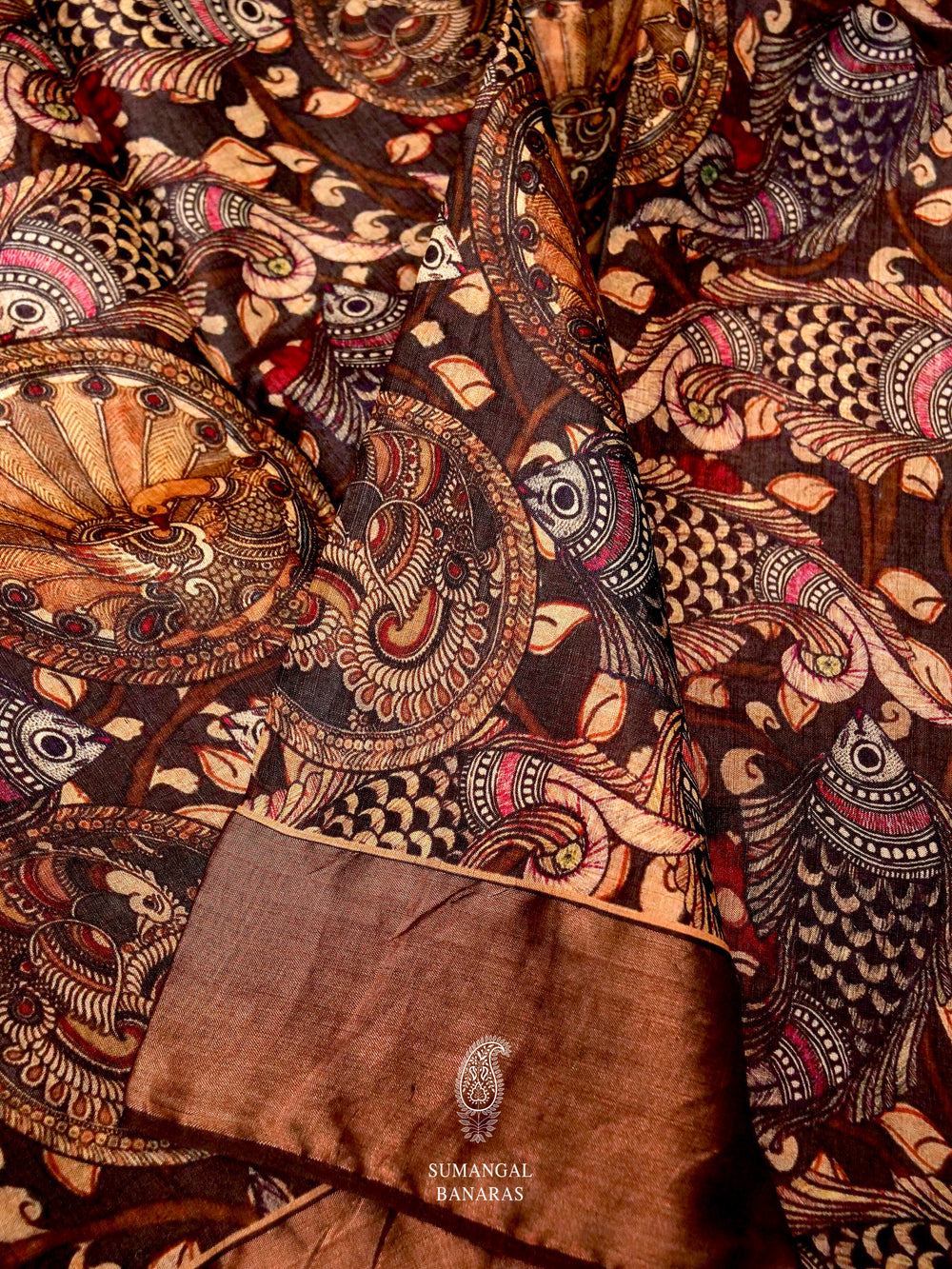 Handwoven Dusty Wine Banaras Tussar Silk Saree