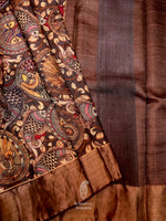 Handwoven Dusty Wine Banaras Tussar Silk Saree