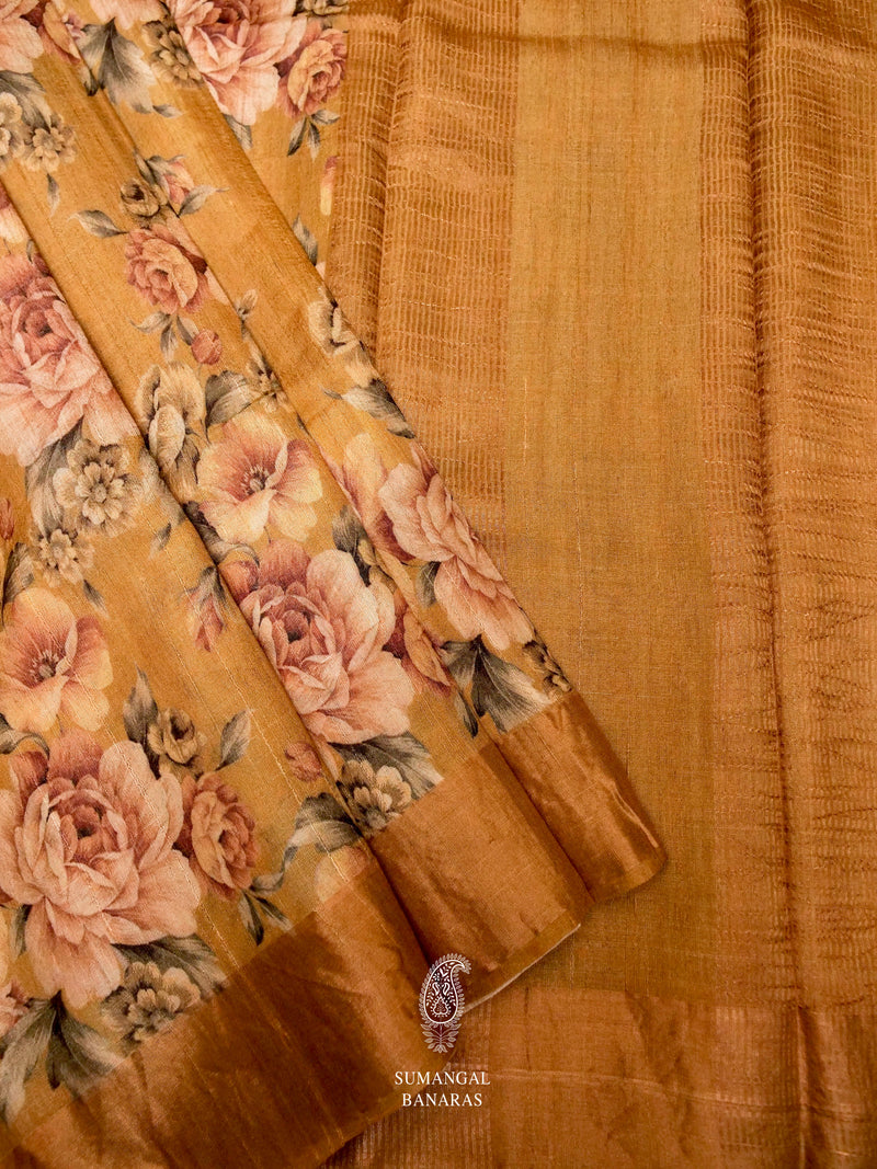 Handwoven Muse Yellow Banaras Tussar Silk Saree