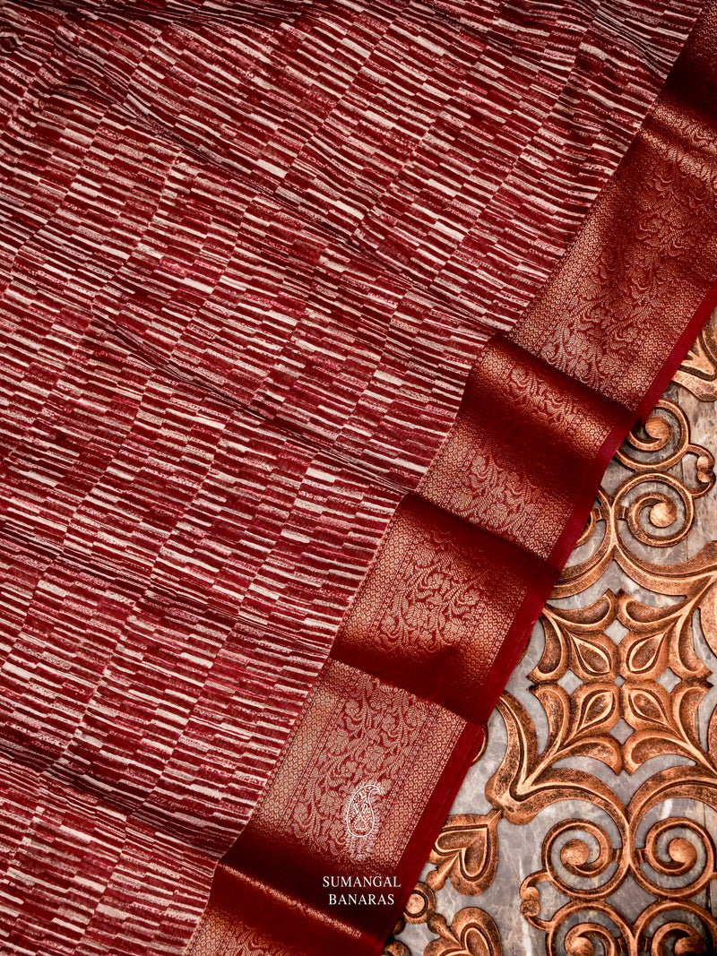 Handwoven Rustic Red Banaras Muslin Cotton Saree