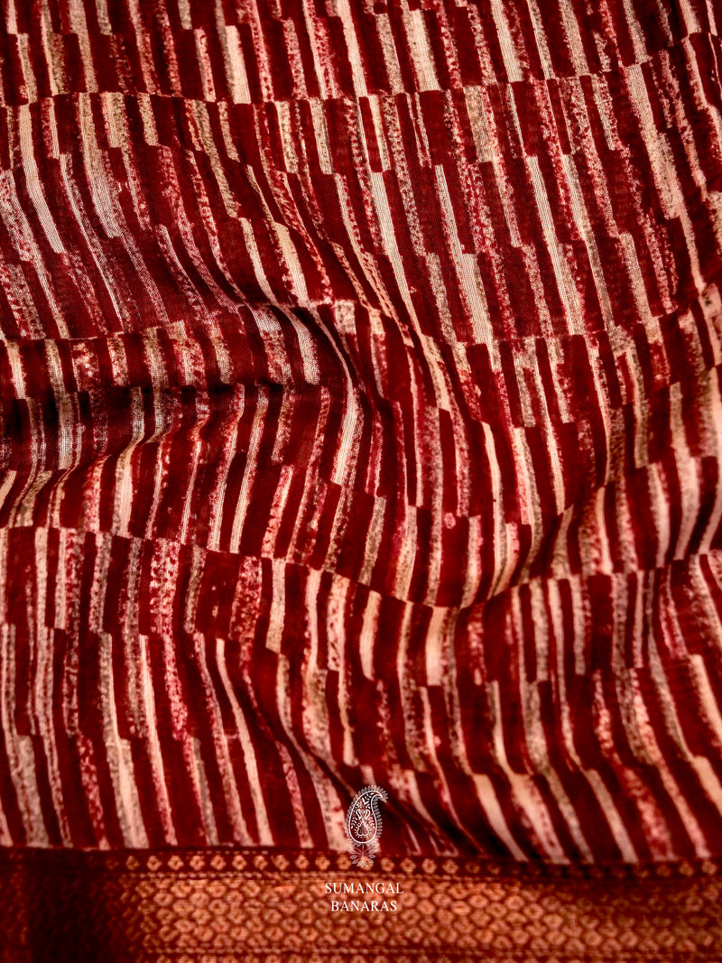 Handwoven Rustic Red Banaras Muslin Cotton Saree