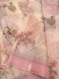 Hand Embroidered Light Pink Banaras Organza Silk Saree