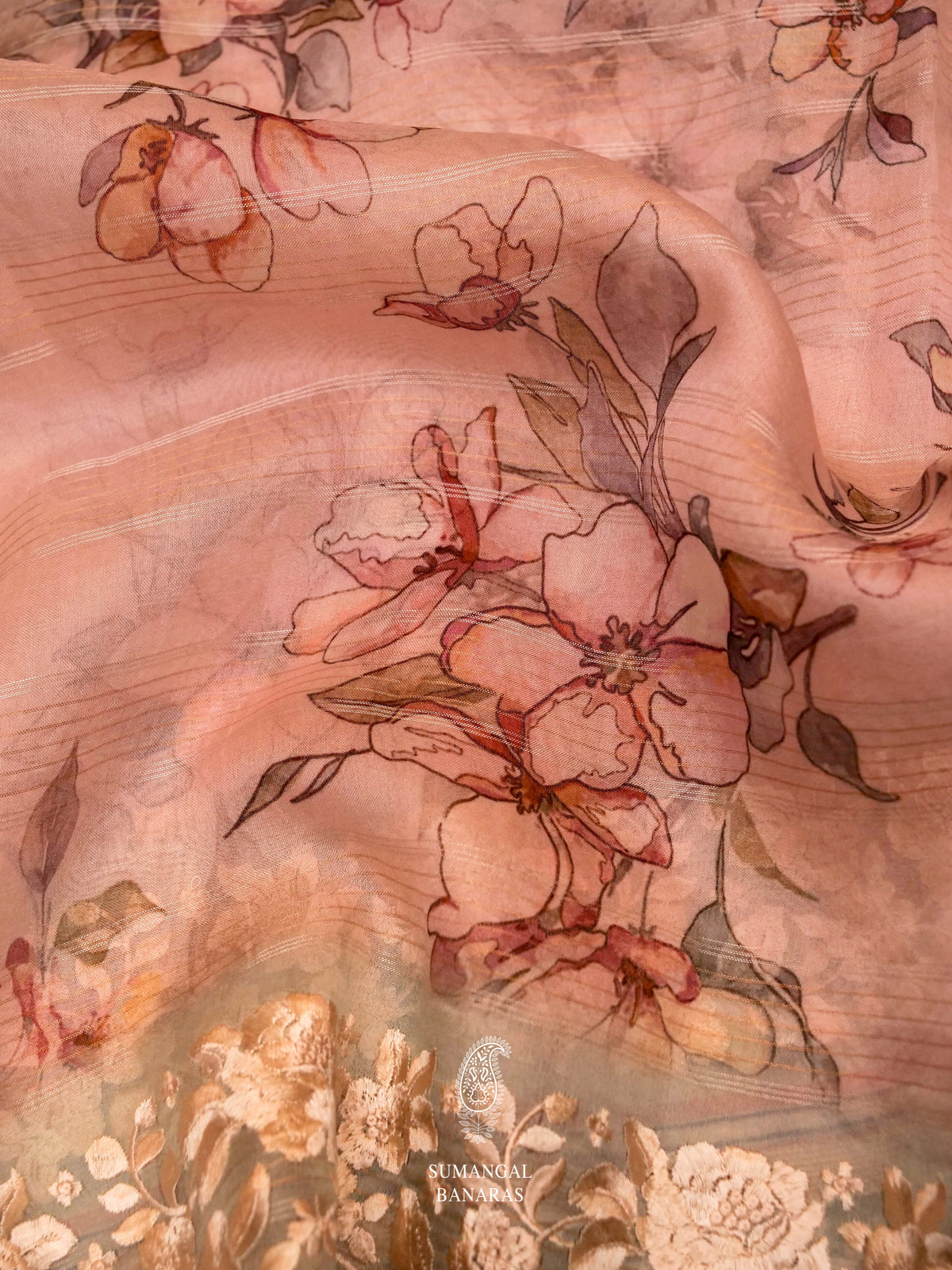 Hand Embroidered Pastel Blue Banaras Organza Silk Saree