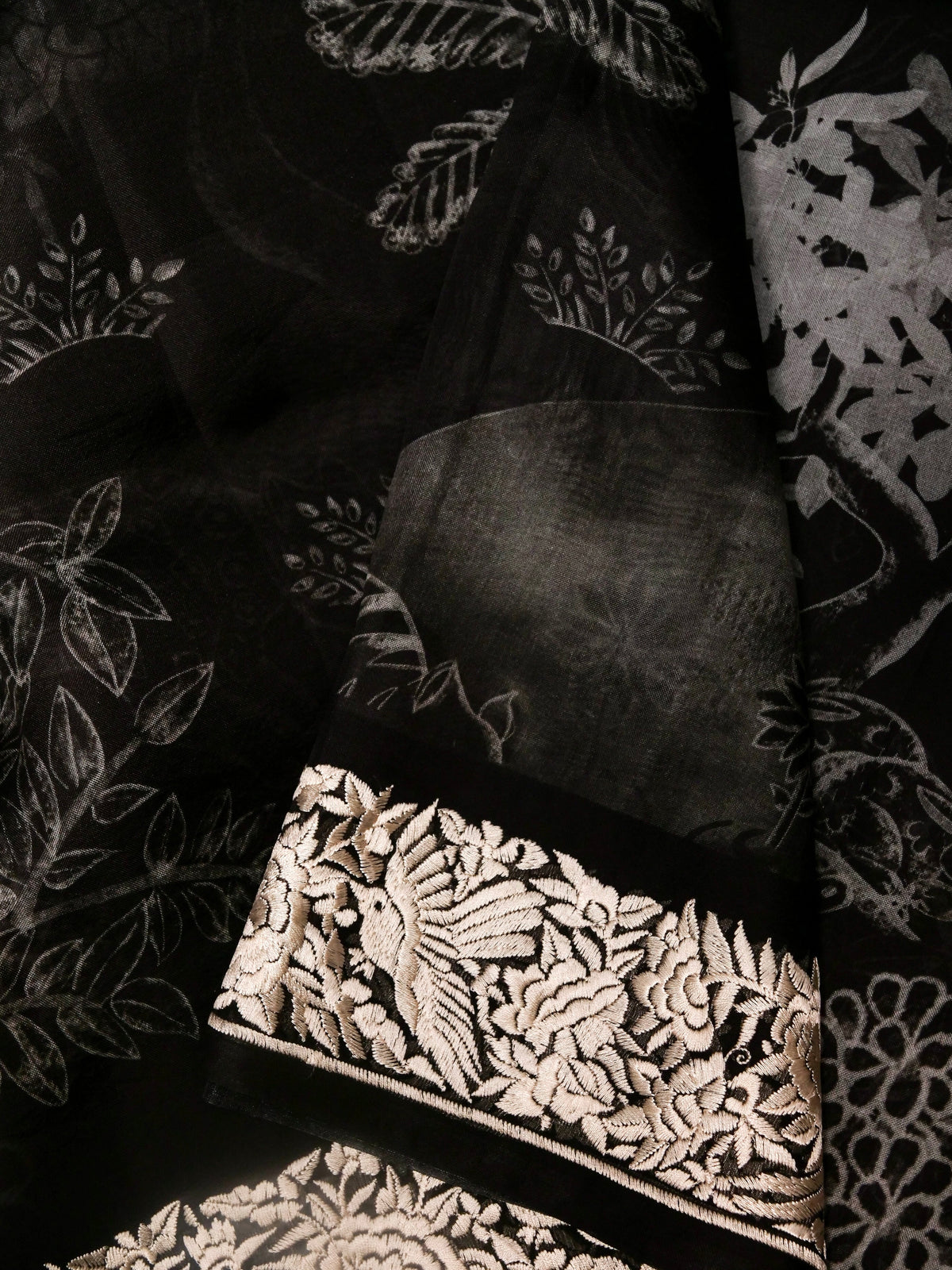 Handwoven Jet Black Banarasi Muslin Cotton Saree