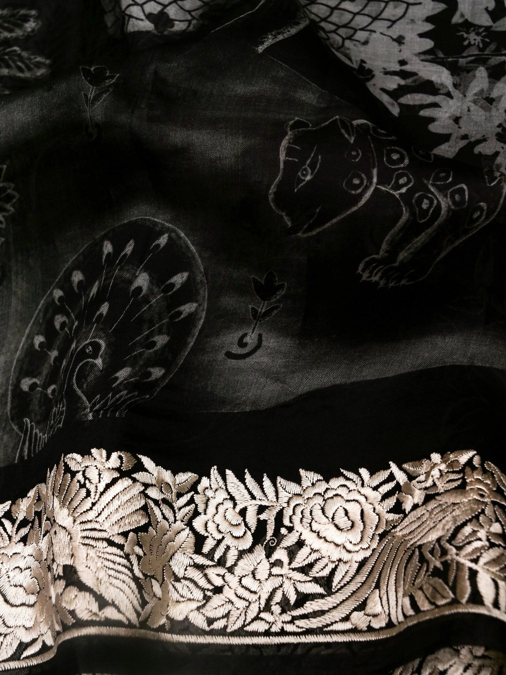 Handwoven Jet Black Banarasi Muslin Cotton Saree