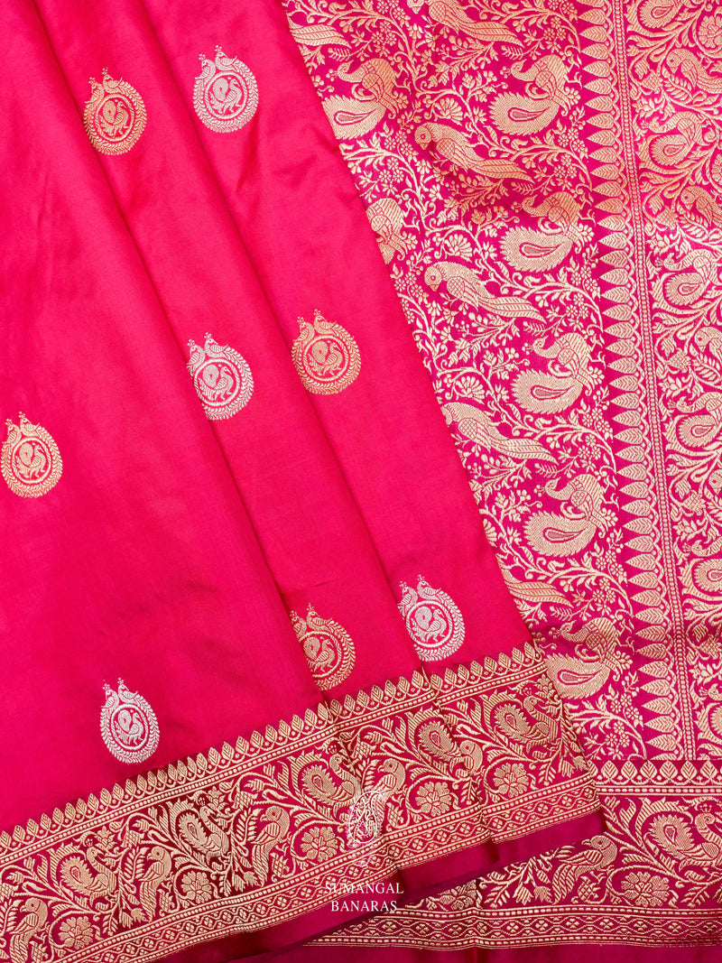 Handwoven Hot pink Katan Silk Saree