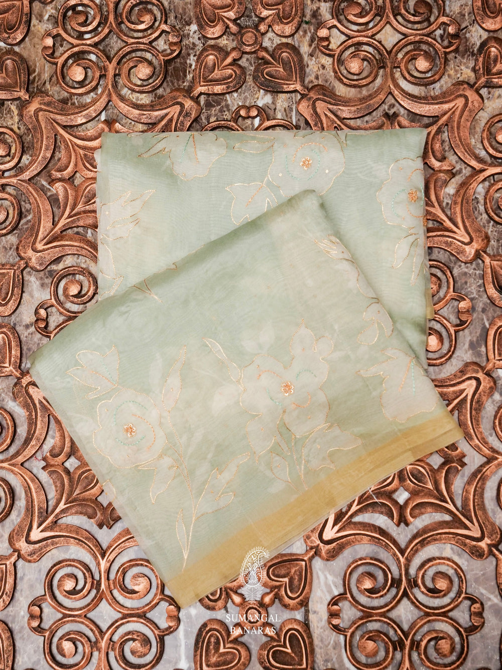 Handwoven Banarasi Mint Green Organza Saree