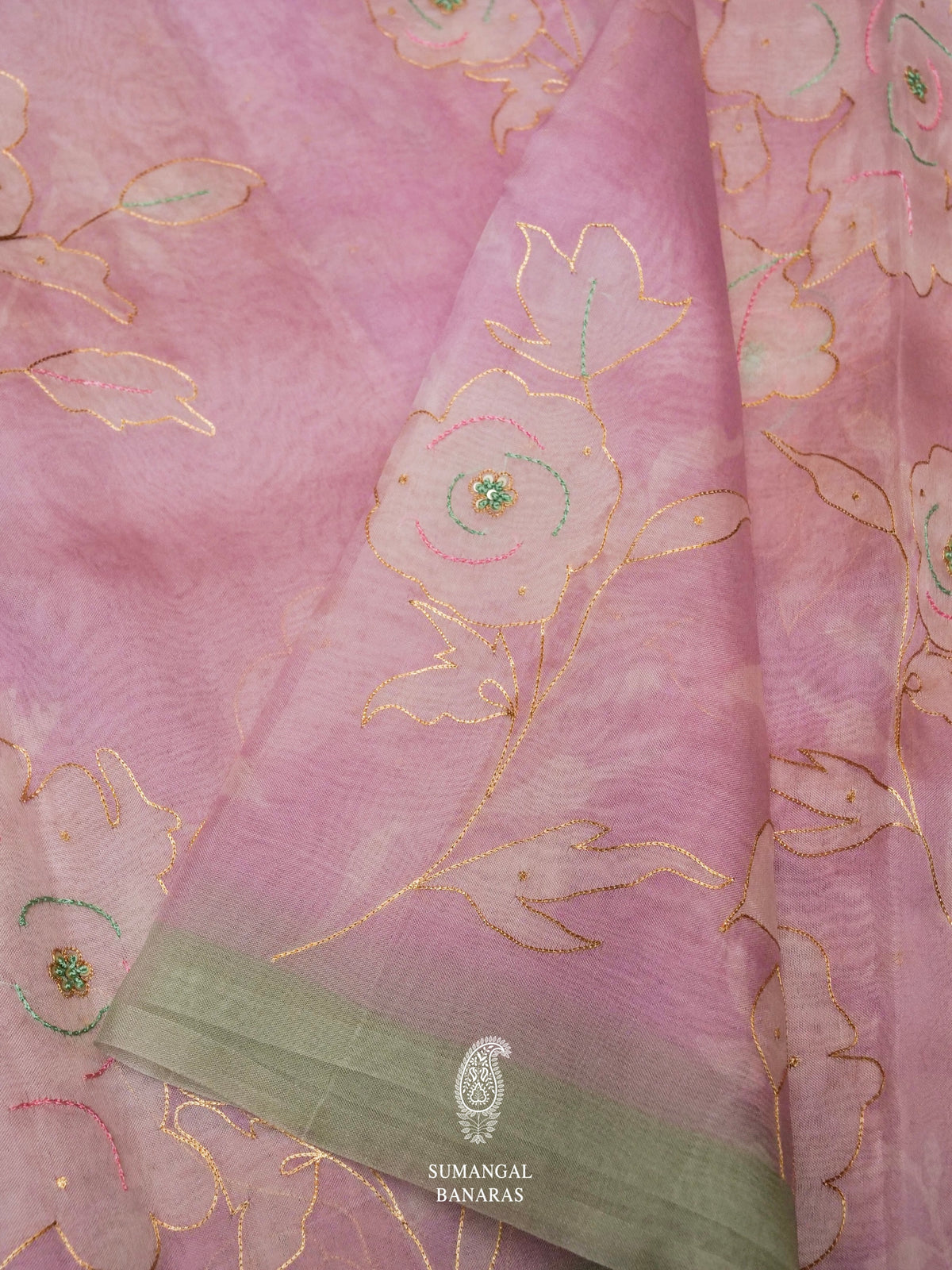Handwoven Banarasi Pink Organza Saree